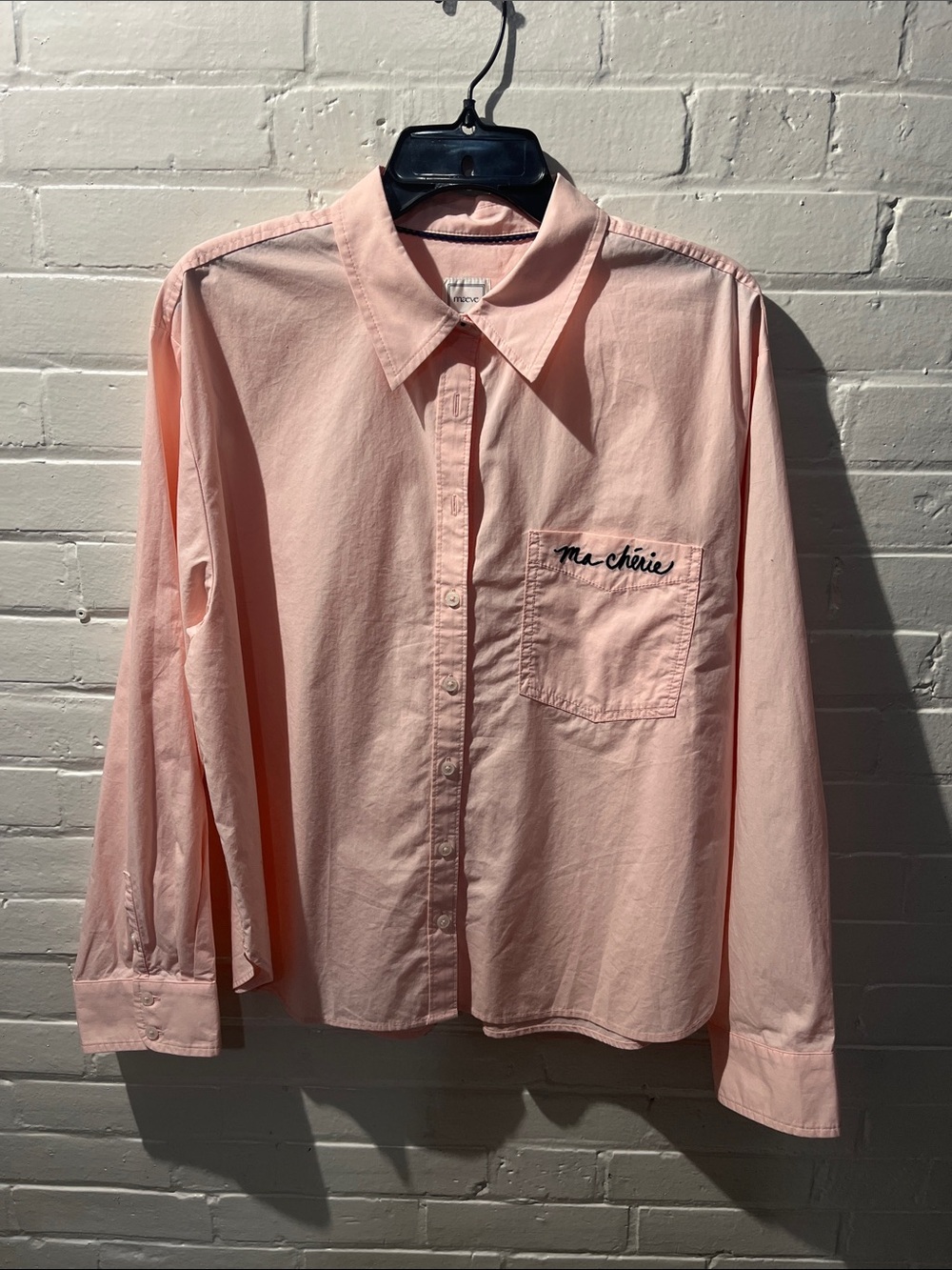 Maeve Light Pink Button-Down Shirt with Embroidered Pocket